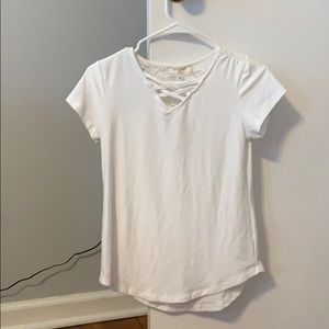 White Short Sleeve Criss Cross Tee